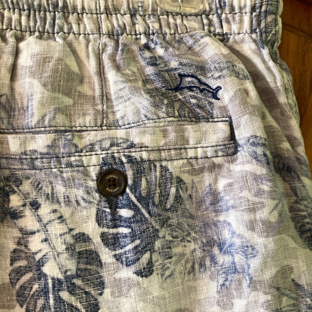 Men's Tommy Bahama blue gray leaf linen blend elastic waist chino shorts size M - Picture 5 of 8